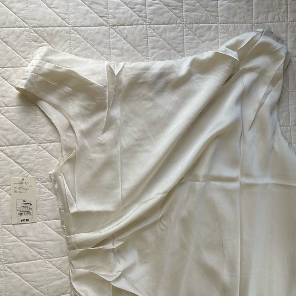 A New Day White Cream Off-The-Shoulder Satin Maxi Dress NWT - 1X - Picture 6 of 9